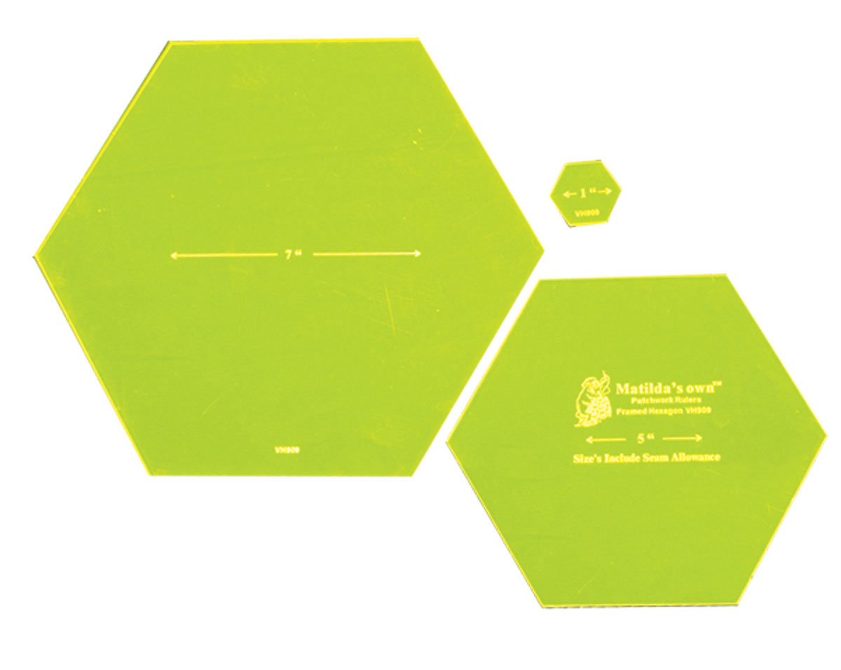 Hexagon Quilting Template Set, 4 inch, 3 inch, 2 inch, 1 inch with 1/4 inch Seam Allowance