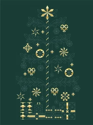 Sashiko Tree Panel (Green/Gold)