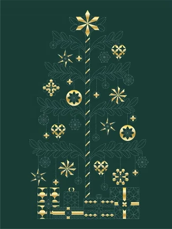 Sashiko Tree Panel (Green/Gold)